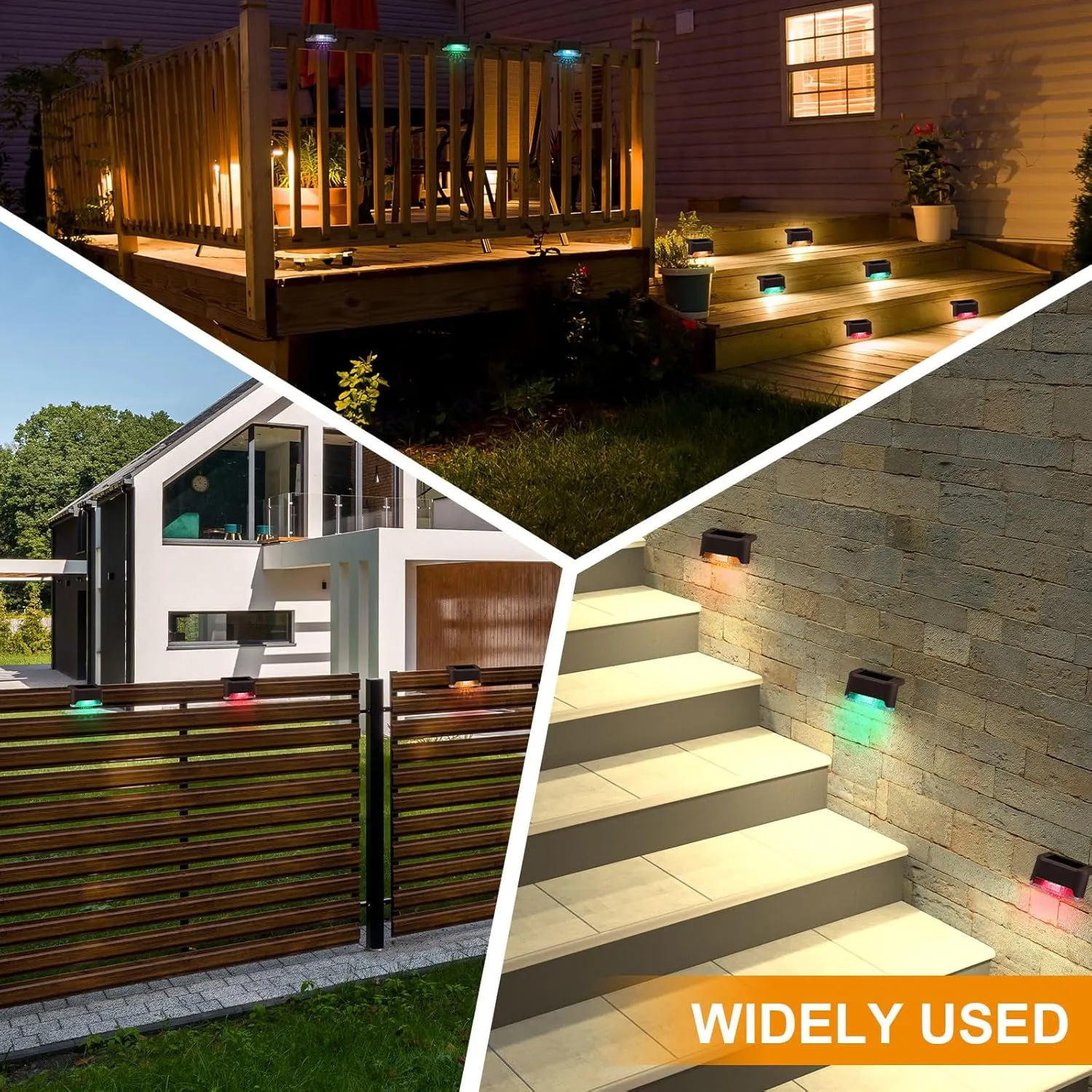 32 Pcs Solar Deck Lights Outdoor, Waterproof LED Solar Step Fence Lights for Stairs, Step, Railing, Patio, Driveway, Garden, Pathway and Yard(Brown Shell Multicolor Light)
