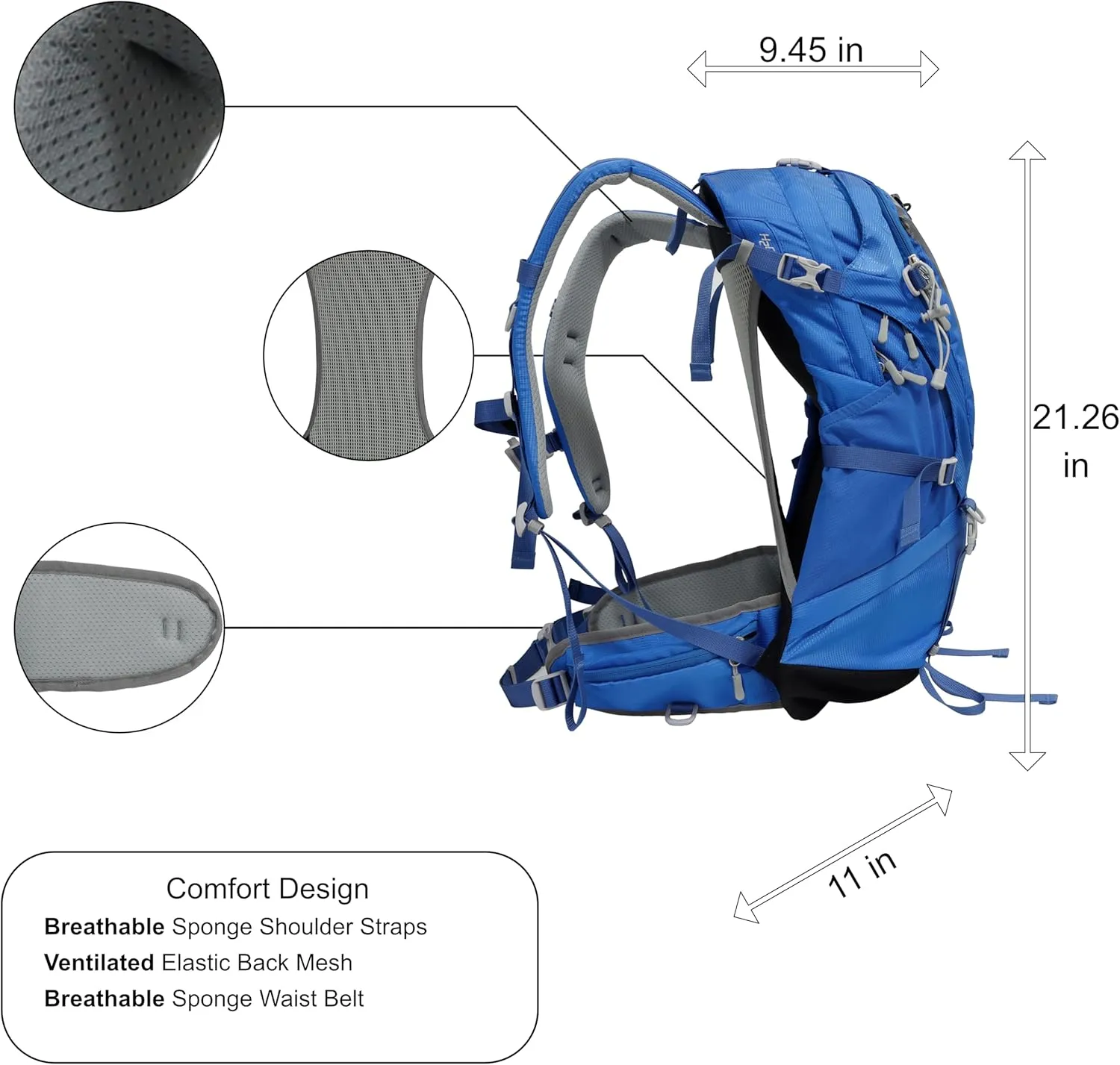 34L Lightweight Waterproof Hiking Backpack with Raincover & Foldable Mat for Outdoor Camping, Traveling(Blue)