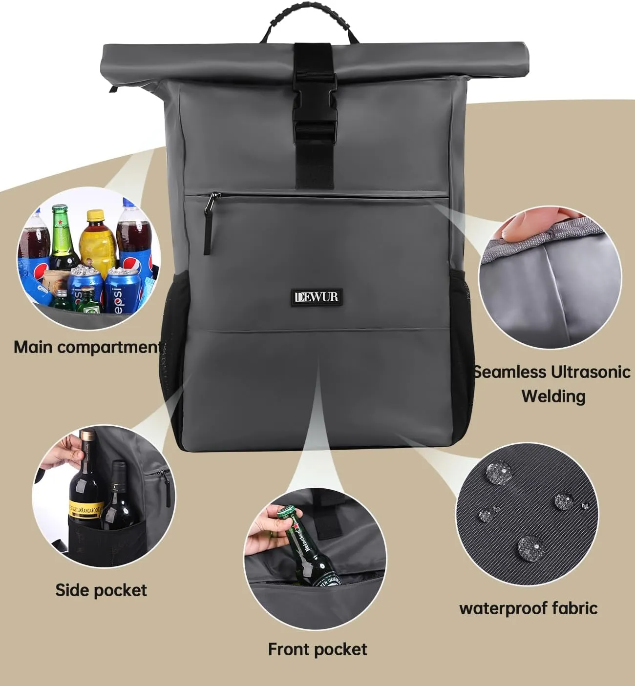 35/45 Cans Cooler Backpack, Thermo Cooler Bag with Bottle Opener for Picnic, Camping, Beach, Hiking, Travel, and Shopping
