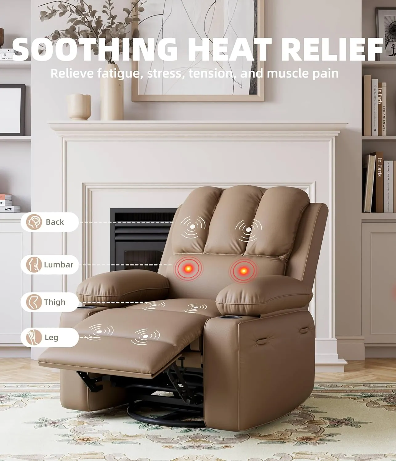 360° Swivel Electric Massage Recliner Chair with Zero Gravity & 3D Heat Therapy - Overstuffed PU Leather Power Lazy Sofa, USB Charger/Storage for Living Room & Home Office