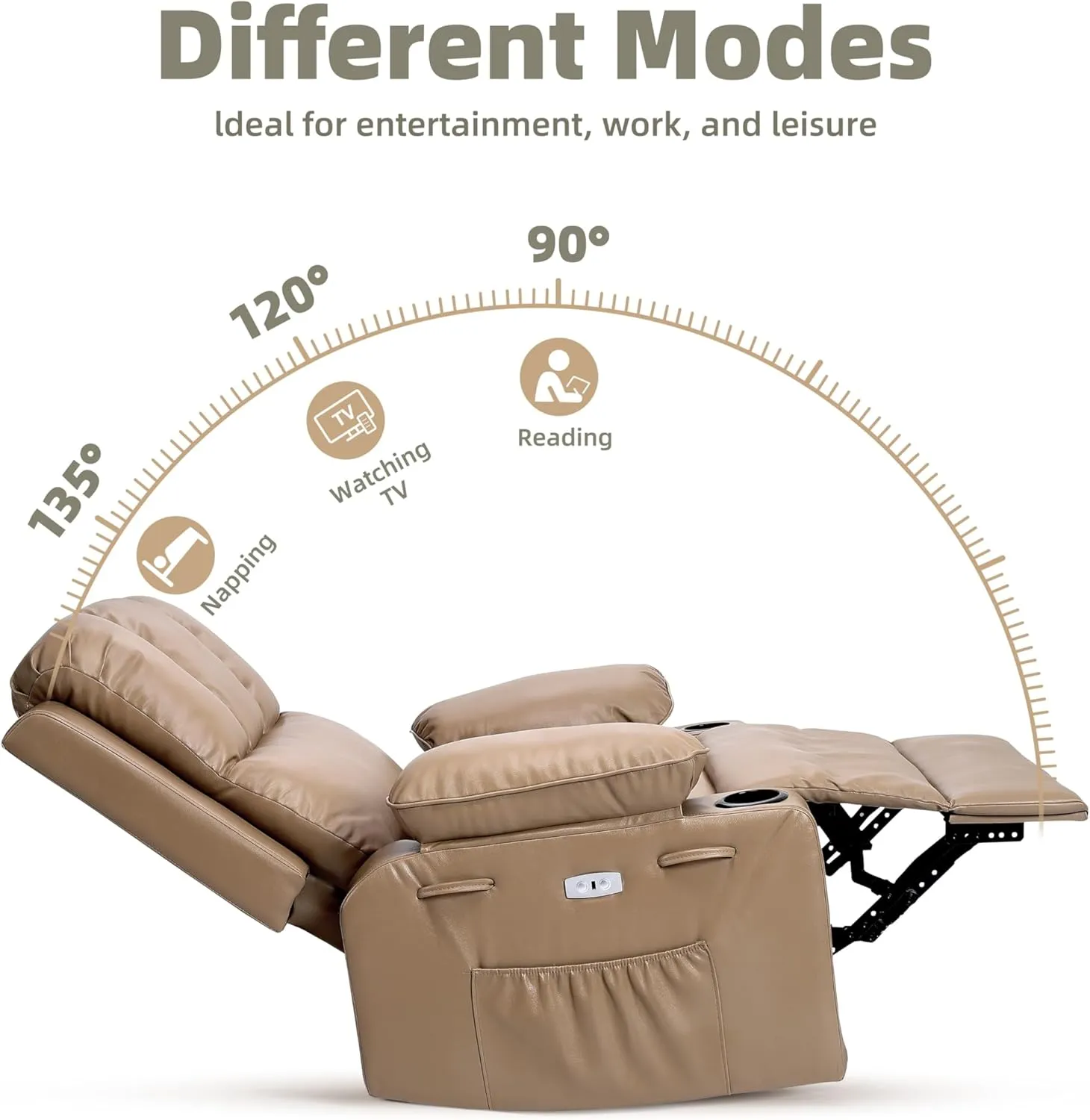 360° Swivel Electric Massage Recliner Chair with Zero Gravity & 3D Heat Therapy - Overstuffed PU Leather Power Lazy Sofa, USB Charger/Storage for Living Room & Home Office
