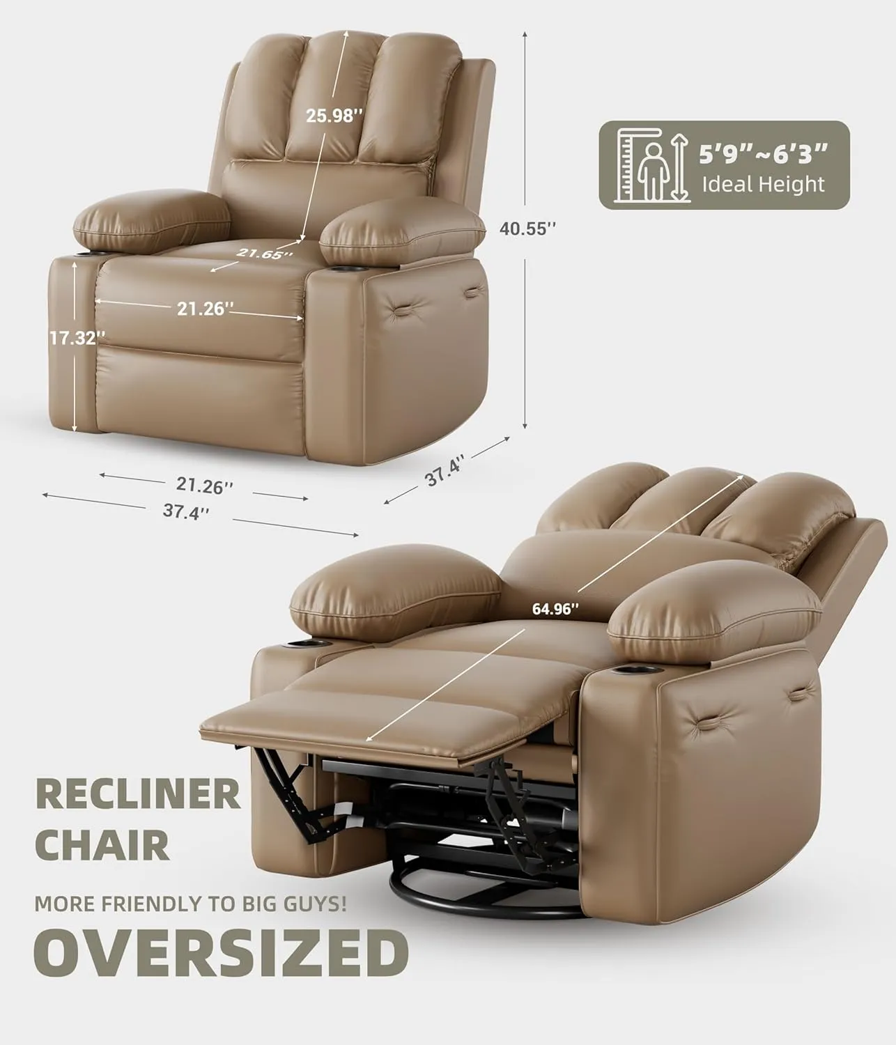 360° Swivel Electric Massage Recliner Chair with Zero Gravity & 3D Heat Therapy - Overstuffed PU Leather Power Lazy Sofa, USB Charger/Storage for Living Room & Home Office