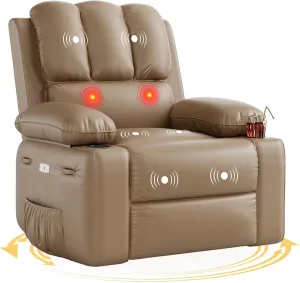 360° Swivel Electric Massage Recliner Chair with Zero Gravity & 3D Heat Therapy - Overstuffed PU Leather Power Lazy Sofa, USB Charger/Storage for Living Room & Home Office