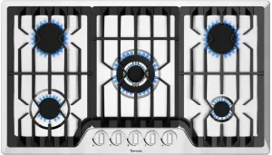 36" Built-in Gas Cooktop, 5 ITALY SABAF Sealed Burners Gas Rangetop 41,800BTU, NG/LPG Convertible, Stainless Steel Burner Gas Stovetop with Thermocouple Protection,120V AC. (36 inch)