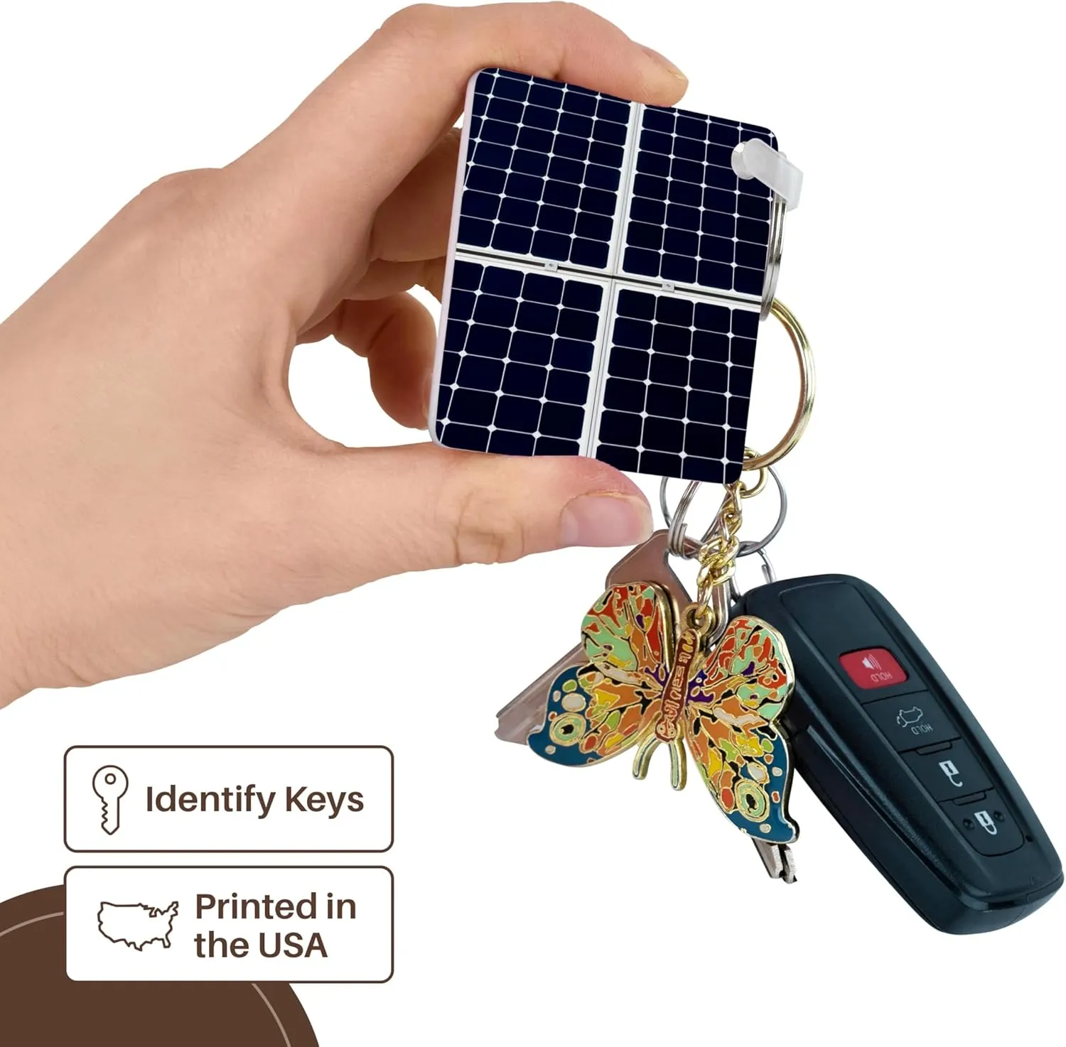 3dRose, Dark blue solar power panel divided into four parts by white frames, Key Chain