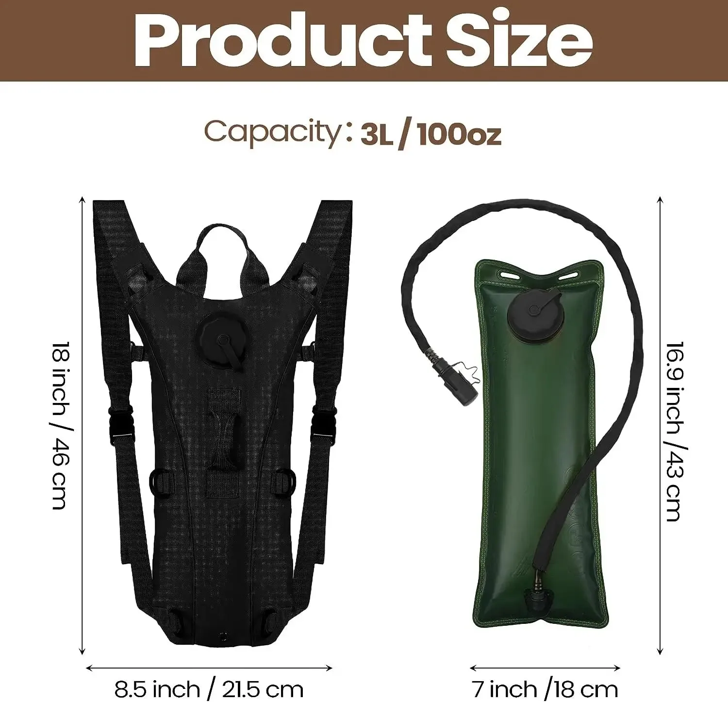 3L Bladder Tactical Hydration Pack Backpack - Waterproof Nylon Water Bag
