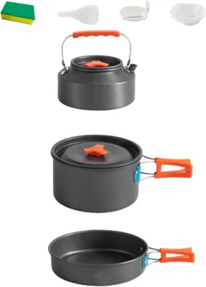 3pcs Lightweight Camping Cookware Set - Aluminum Outdoor Cooking Kit with Pot, Includes Pot, Pan, and Kettle - Ideal for Hiking, Backpacking, and Picnics - Lightweight and Portable
