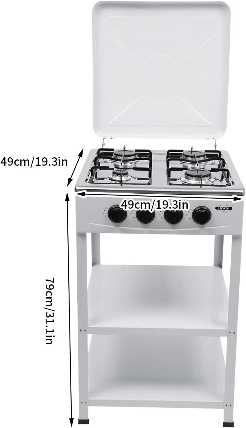 4 Burner Gas Stove Outdoor Gas Grill Stainless Steel Propane Stove with Support Leg & Wind Shield Outdoor Cooking Propane Grill Patio Propane Gas Stove for BBQ Camping | US STOCK (White)