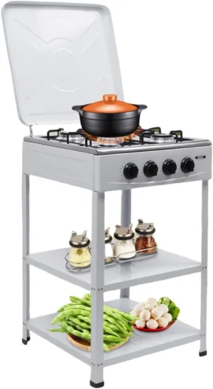 4 Burner Gas Stove Outdoor Gas Grill Stainless Steel Propane Stove with Support Leg & Wind Shield Outdoor Cooking Propane Grill Patio Propane Gas Stove for BBQ Camping | US STOCK (White)