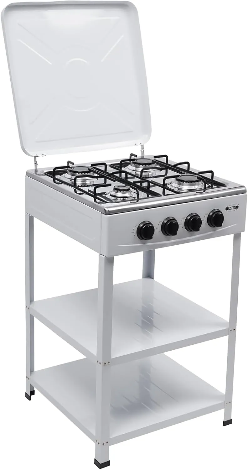 4 Burner Natural Gas Stove, Stand Natural Gas Burner with Storage Space, Auto Ignition Portable Gas Stove with Support Leg Stand and Wind Blocking Cover Adapter for Camping, Fishing, Rv Travel