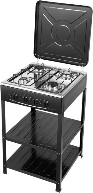 4 Burner Portable Gas Stove with Removable Storage Stand, Heavy Duty, Stainless Steel Propane Gas Cooker with Wind Blocking Cover, for Camping, Picnic, Home, RV, Cooking