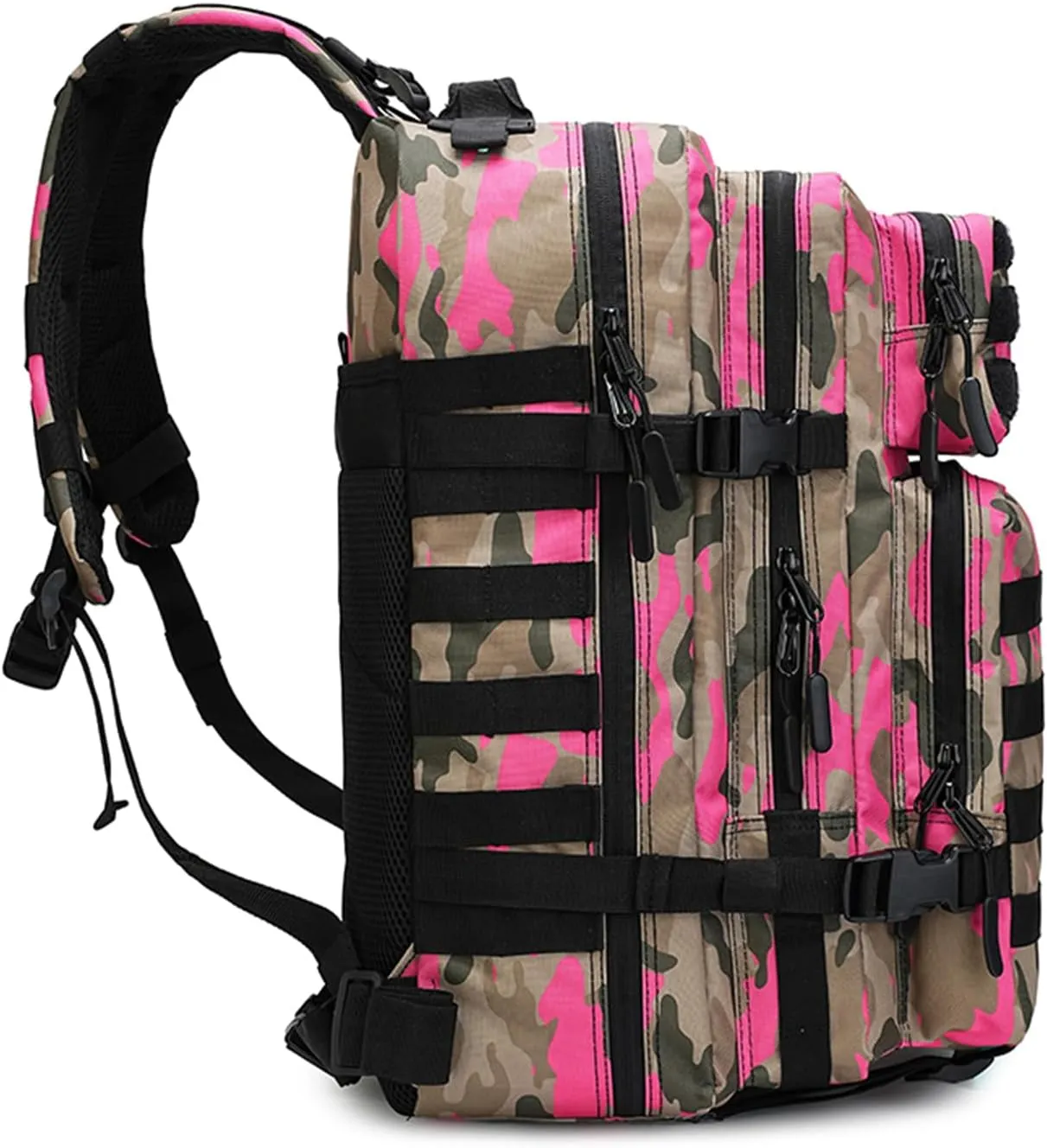 45L Military Tactical Backpack for Men & Women Bug Out Bag Assault pack Molle Daypack Hiking Trekking Rucksack(Camouflage Pink)