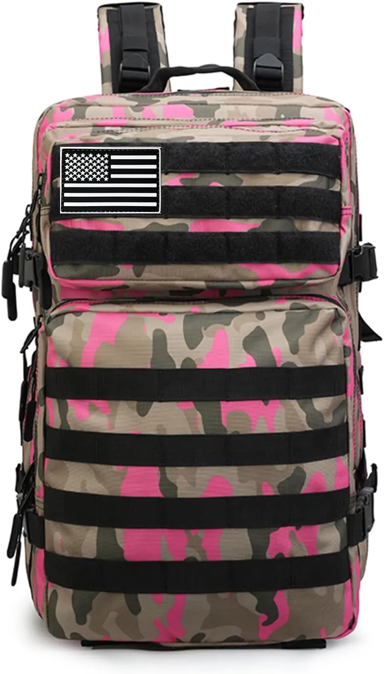 45L Military Tactical Backpack for Men & Women Bug Out Bag Assault pack Molle Daypack Hiking Trekking Rucksack(Camouflage Pink)