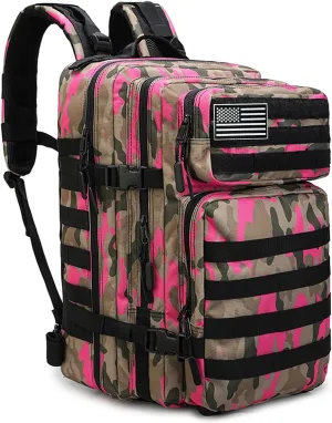 45L Military Tactical Backpack for Men & Women Bug Out Bag Assault pack Molle Daypack Hiking Trekking Rucksack(Camouflage Pink)