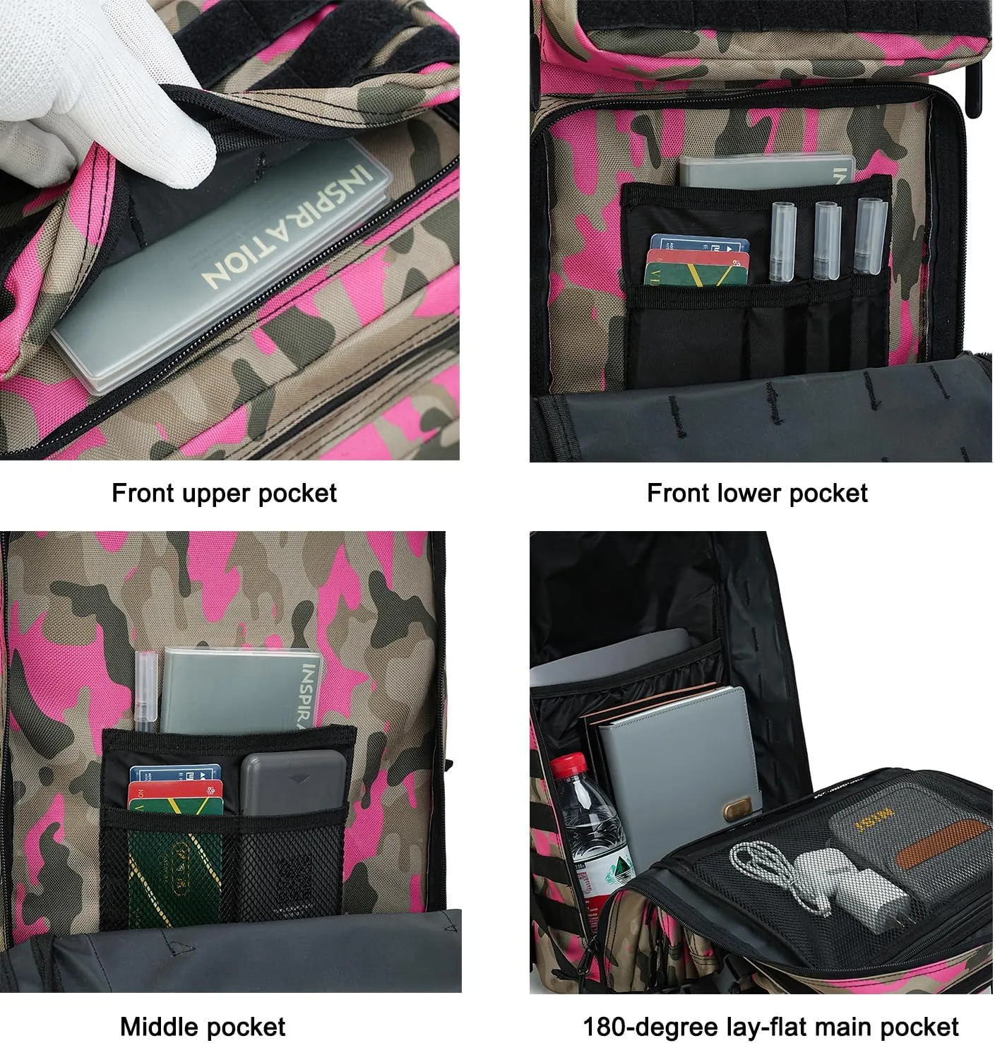 45L Military Tactical Backpack for Men & Women Bug Out Bag Assault pack Molle Daypack Hiking Trekking Rucksack(Camouflage Pink)