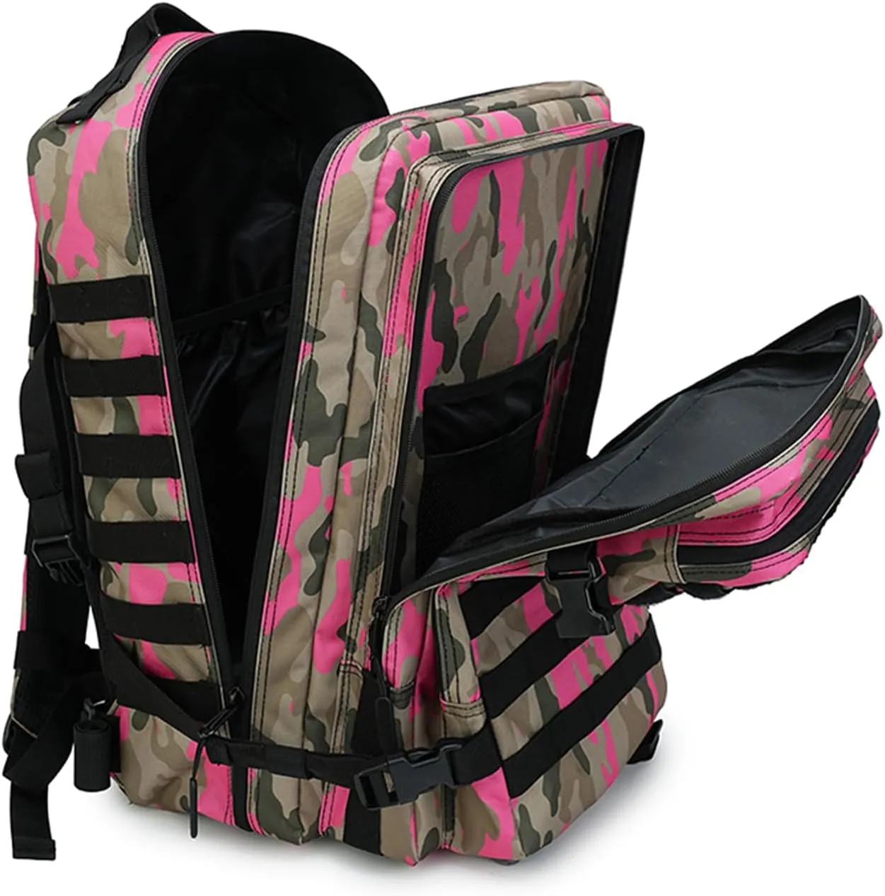 45L Military Tactical Backpack for Men & Women Bug Out Bag Assault pack Molle Daypack Hiking Trekking Rucksack(Camouflage Pink)