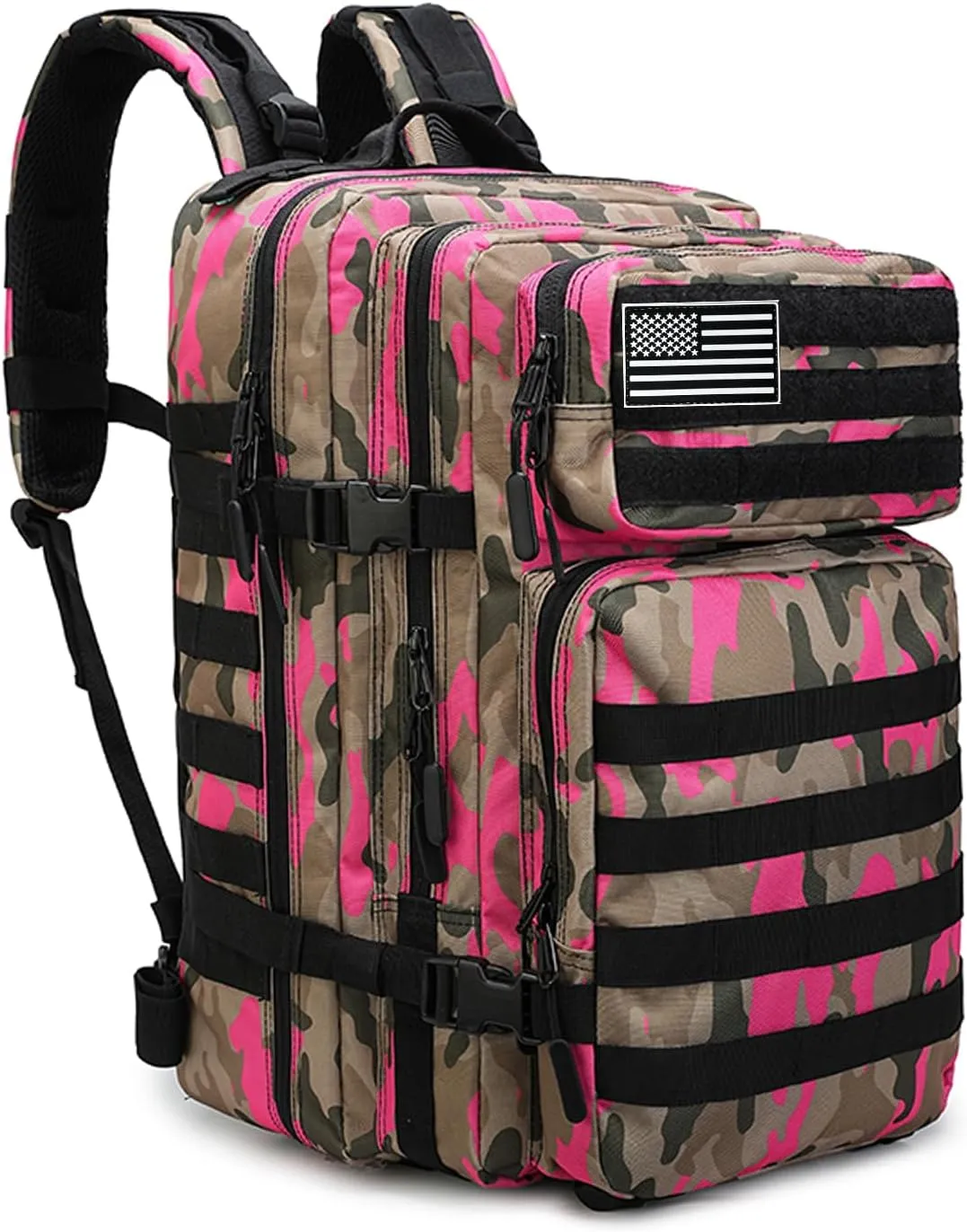 45L Military Tactical Backpack for Men & Women Bug Out Bag Assault pack Molle Daypack Hiking Trekking Rucksack(Camouflage Pink)