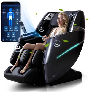 4D Massage Chair Full Body Zero Gravity Recliner - 55“ SL-Track,20 Auto Modes,11 Massage Technique,40 Airbags Massage,with Yoga Stretch,APP Control,Negative Oxygen lons (Black)