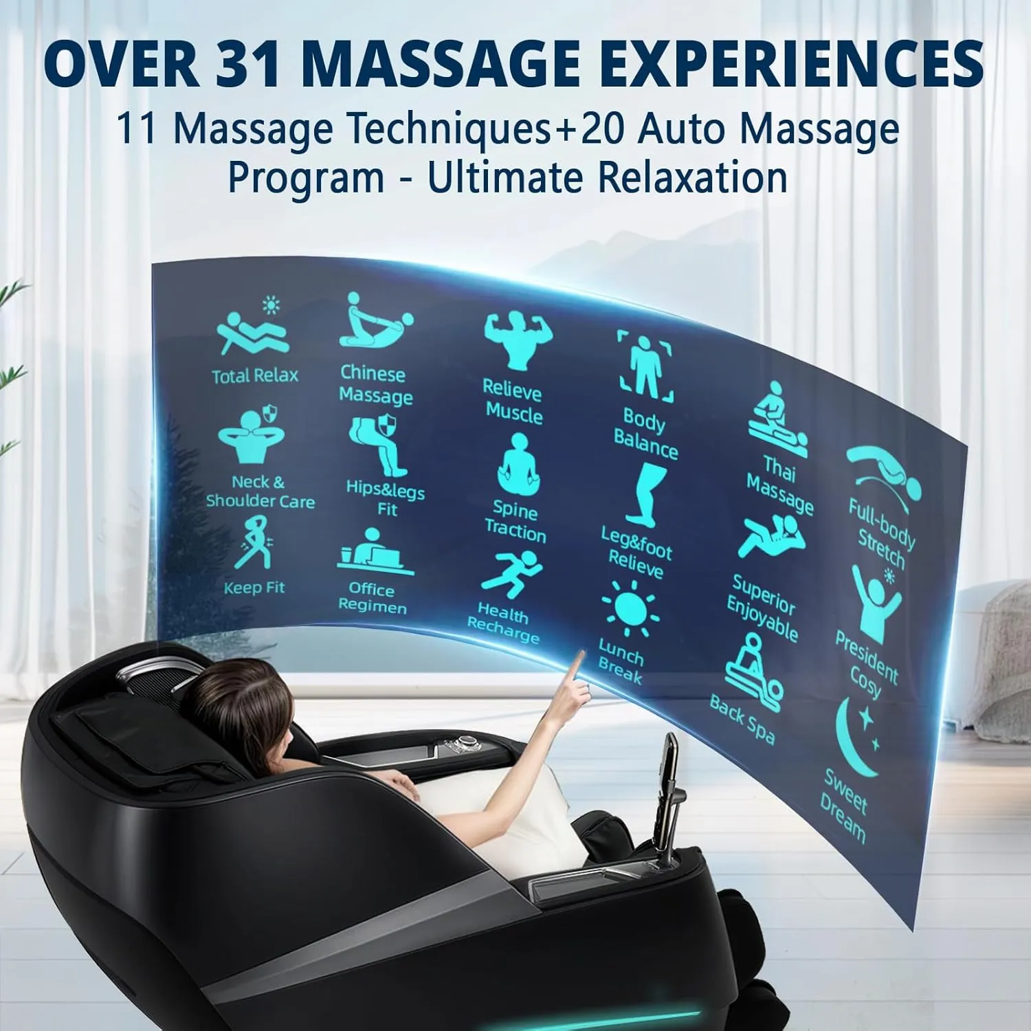 4D Massage Chair Full Body Zero Gravity Recliner - 55“ SL-Track,20 Auto Modes,11 Massage Technique,40 Airbags Massage,with Yoga Stretch,APP Control,Negative Oxygen lons (Black)