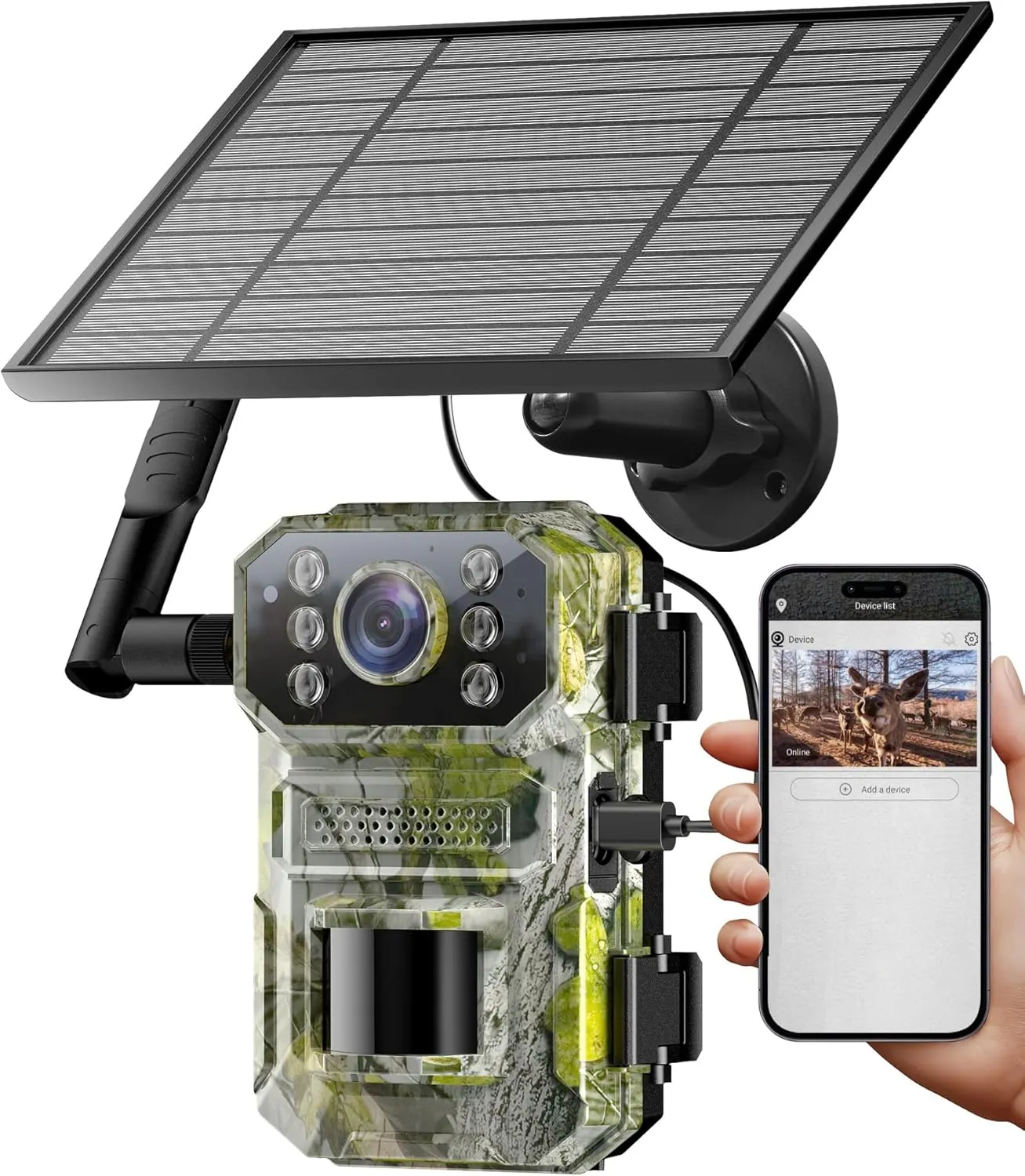 4G LTE Cellular Trail Camera, 2K Live Streaming Solar Trail Cameras with Motion Sensor, Night Vision, GPS, Game Camera with 0.03s Trigger, IP66 Waterproof, Built-in 32GB Card