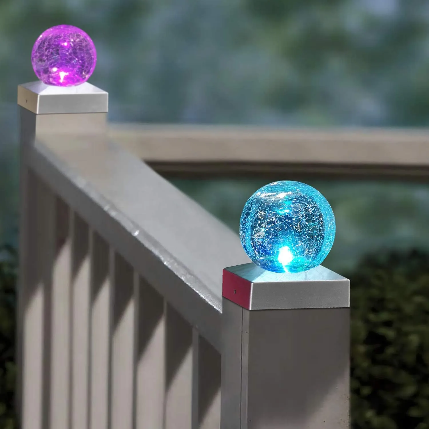 4x4 Solar Post Cap Lights Deck Fence Outdoor Railing Lights Decorative Solar Powered Gazing Ball Caps LED Lamp for Garden, Patio, Pathway