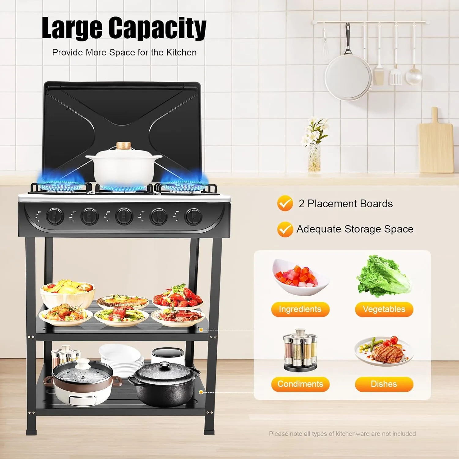 5 Burner Propane Gas Stove,2500W Portable Natural Gas Stove with Control Knobs Manual Ignition Camping Stove for Camping Fishing RV Travel,Black