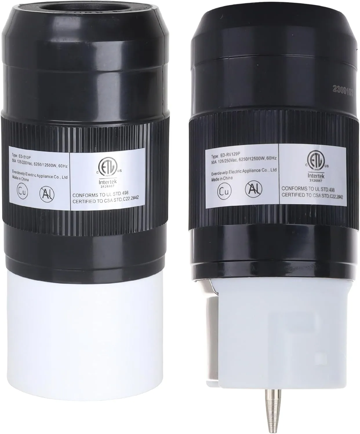 50 Amp Generator Plug (Female & Male) (2 Pack)，50 Amp Generator Connector, 125 Volt/250 Volt, CS6364 Shopcorp 50A Twist Lock RV Plug - CS6365, Twist Lock Adapter, 12500 Watts 3 Pole 4 Wire