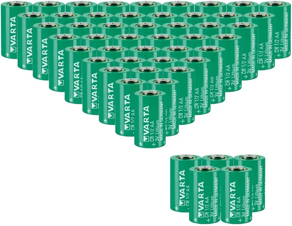«50 Pack» 3V 950mAh CR1/2AA Non-Rechargeable Lithium Battery for VARTA CR1/2AA Series Battery, green