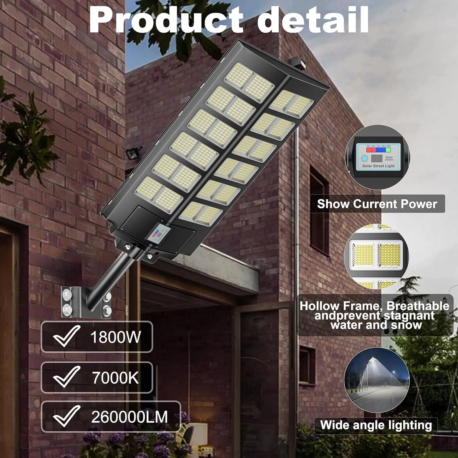 5000W 3-Pack Solar Street Lights Outdoor, 240000LM, Dusk to Dawn, 7000K, IP67 Waterproof, Motion Sensor Parking Lot Lights for Garden,Pathway,High Efficiency LED Solar Street Lights