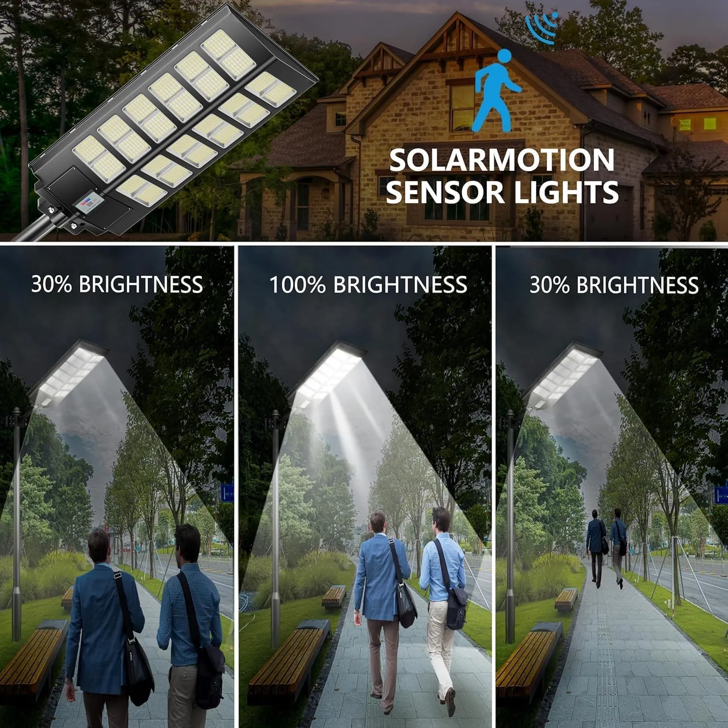 5000W 3-Pack Solar Street Lights Outdoor, 240000LM, Dusk to Dawn, 7000K, IP67 Waterproof, Motion Sensor Parking Lot Lights for Garden,Pathway,High Efficiency LED Solar Street Lights