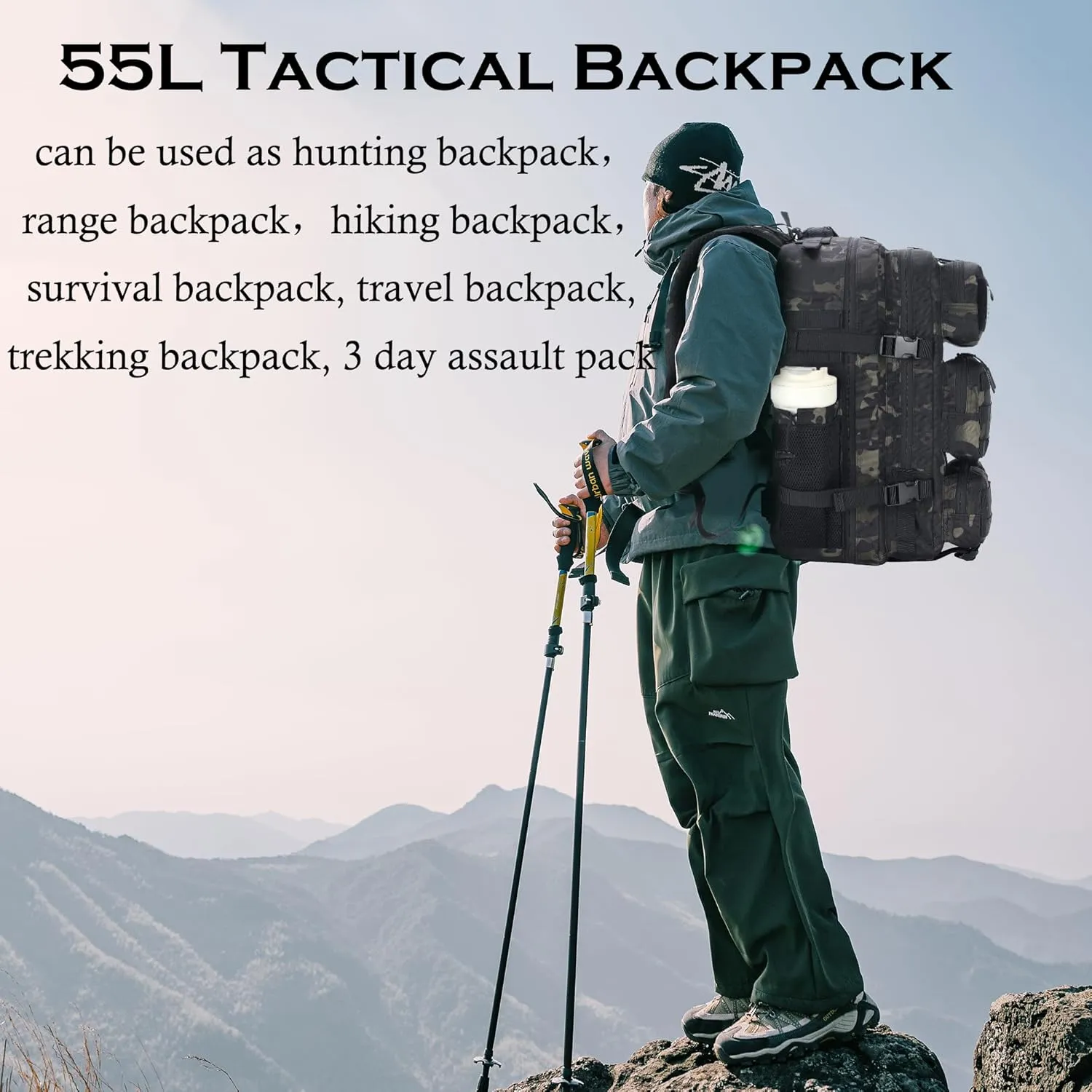 55L Tactical Backpack Heavy Duty Military Rucksack Molle Backpack 3 Day Assault Pack for Work Outdoors