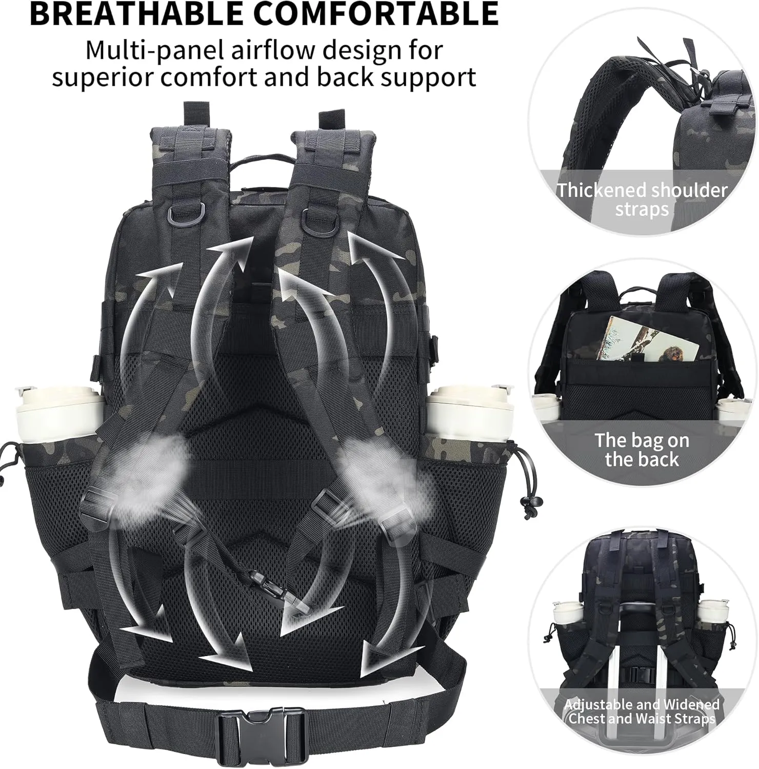 55L Tactical Backpack Heavy Duty Military Rucksack Molle Backpack 3 Day Assault Pack for Work Outdoors