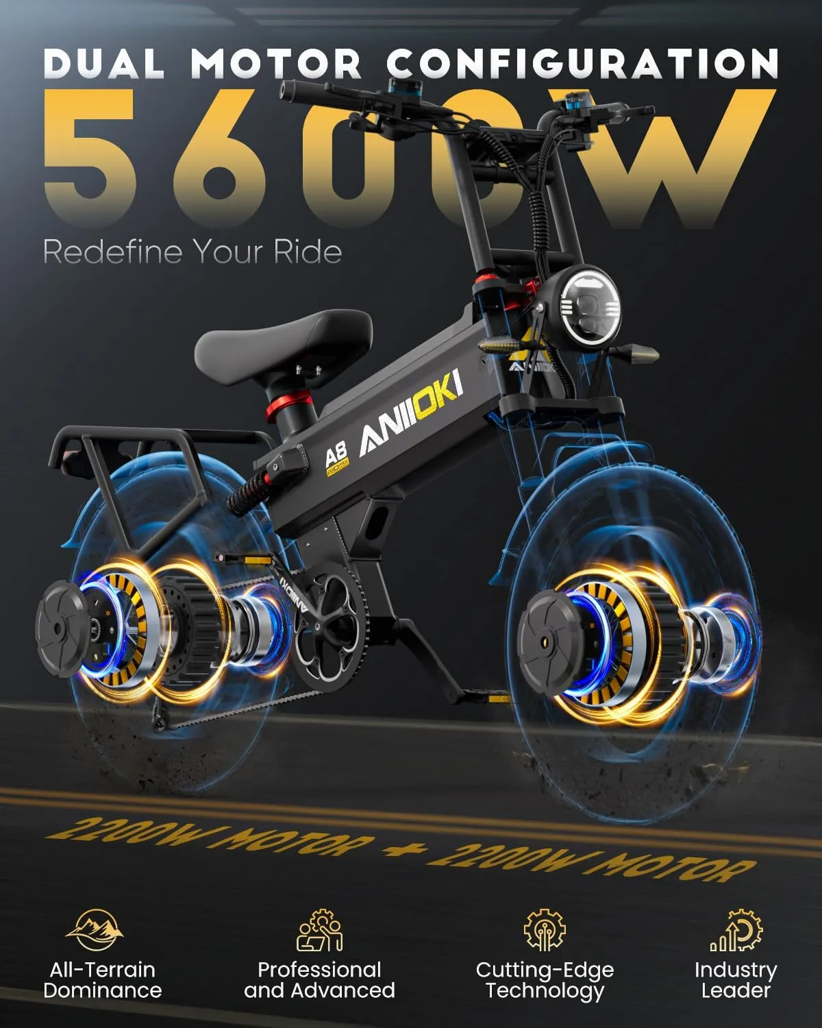 5600W Dual Motor eBike,2025 A8 PRO MAX Electric Bike,45MPH 60V 70Ah Electric Bike for Adults,200Miles Long Range,20x4 Fat Tire All Terrain Ebikes, Full Suspension E Bike,7-Speed Gear,5" Display