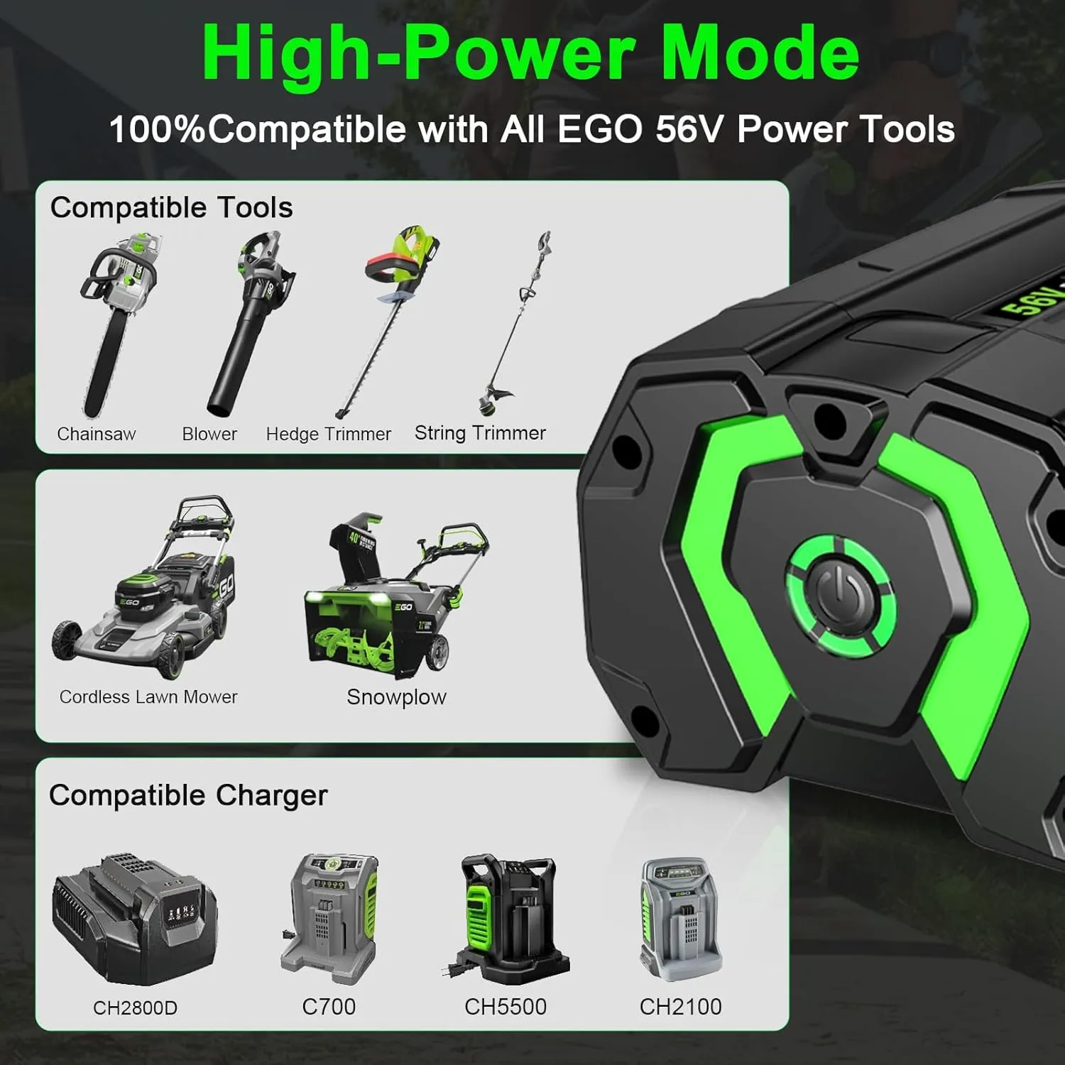 56V 4.0Ah Lithium-Ion Battery Replacement for EGO Power  BA4200 Equipment，Compatible with All Power 56V EGO Power  Tools