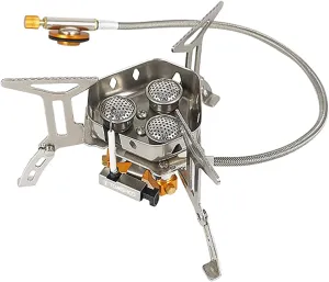 5800W Foldable Camping Gas Stove 3 Piezo Ignition Lightweight Windproof Backpacking Stove Outdoor Cooking Stove for Camping Hiking Picnics