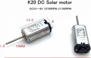 5PCS K20 Long shaft 10MM DC Solar motor,6*8*14.5mm DC6V 3V MINI DIY digital camera,toys motor high speed Motor - (Speed(RPM): 10700-21700RPM, Voltage(V): DC3V-6V)