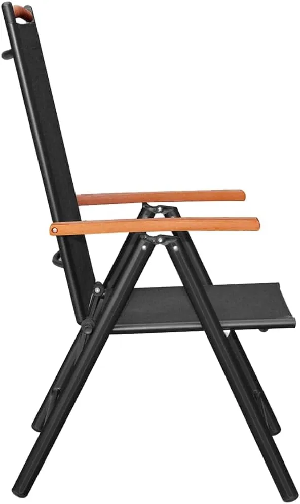 6-Piece Textilene Black Folding Patio Chairs with 7-Position Reclining Backrest, Lightweight Outdoor Lounge Chairs for Camping Beach Poolside (22.8x25.6x42.9 Inches)