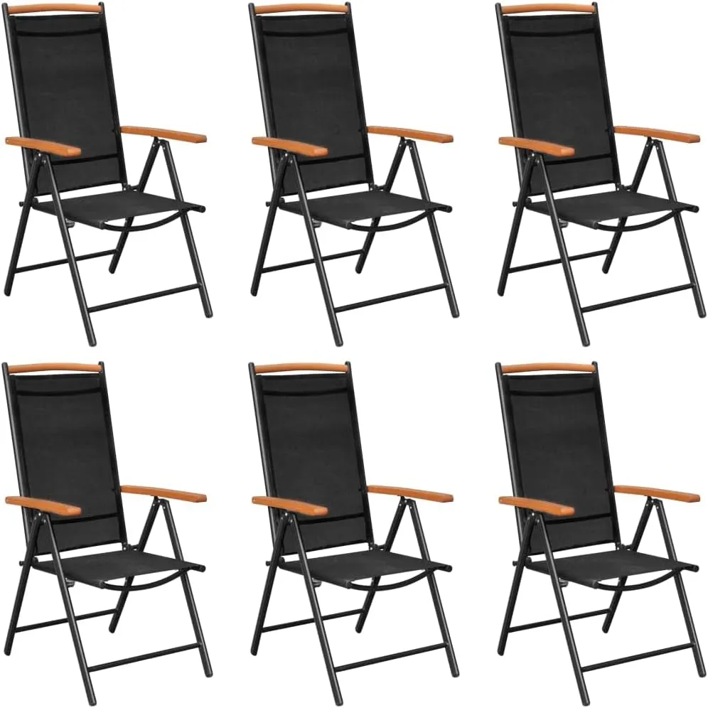 6-Piece Textilene Black Folding Patio Chairs with 7-Position Reclining Backrest, Lightweight Outdoor Lounge Chairs for Camping Beach Poolside (22.8x25.6x42.9 Inches)