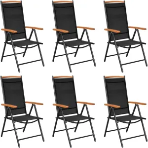 6-Piece Textilene Black Folding Patio Chairs with 7-Position Reclining Backrest, Lightweight Outdoor Lounge Chairs for Camping Beach Poolside (22.8x25.6x42.9 Inches)