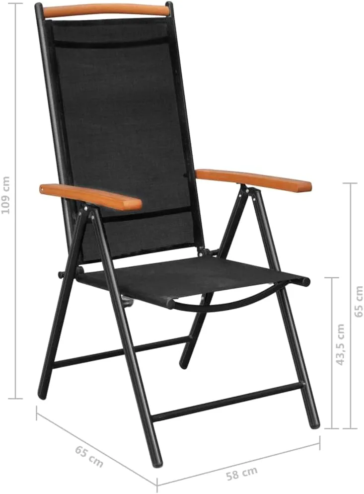 6-Piece Textilene Black Folding Patio Chairs with 7-Position Reclining Backrest, Lightweight Outdoor Lounge Chairs for Camping Beach Poolside (22.8x25.6x42.9 Inches)