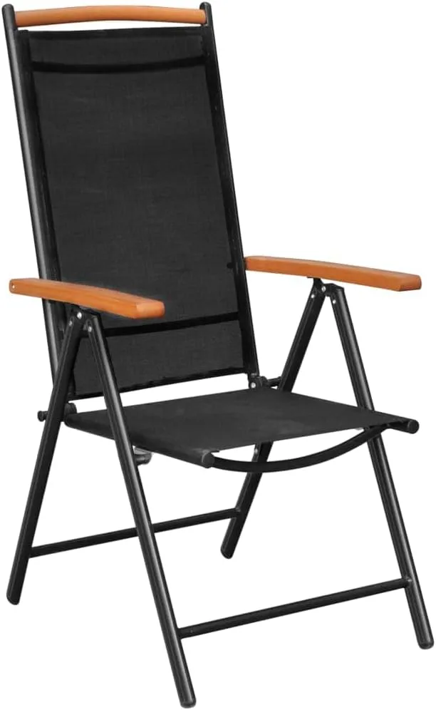 6-Piece Textilene Black Folding Patio Chairs with 7-Position Reclining Backrest, Lightweight Outdoor Lounge Chairs for Camping Beach Poolside (22.8x25.6x42.9 Inches)