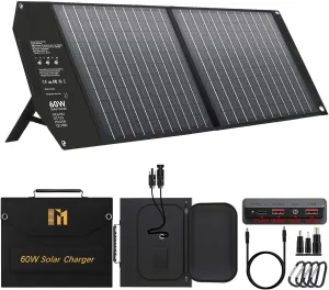 60W Portable Foldable Solar Panels Chargers with PD3.0 USB-C QC3.0 USB-A 12V DC 18V MC4 Outputs for Camping Backpacking Travel Fast Charging for Small Power Station Generator Cell Phone Power Bank