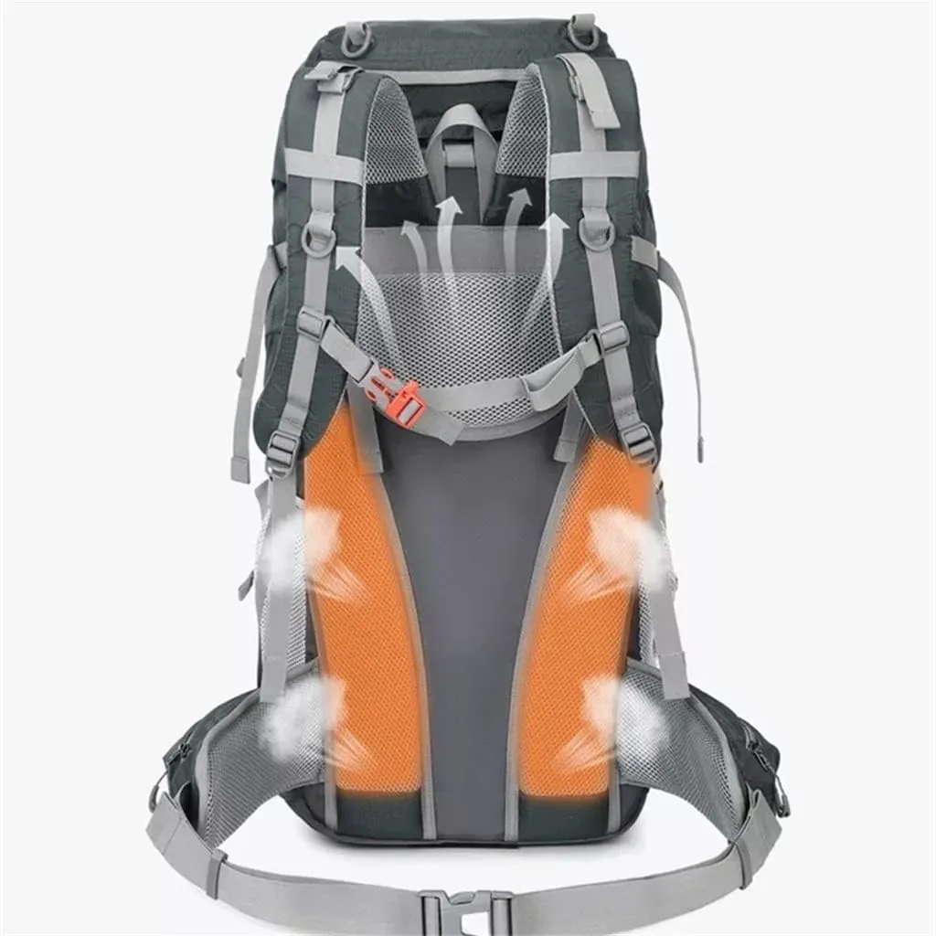 65L Mountaineering Bag Hiking Mountaineering Bag Outdoor Camping Backpack with Rain Cover(Black)