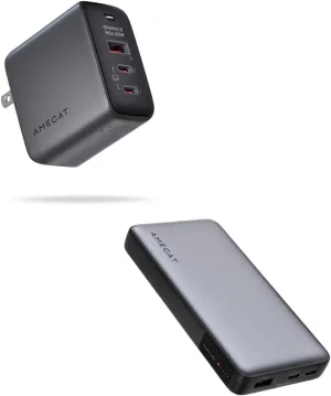 65W USB C Charger Block, 3-Port GaN III PD 3.0 Compact Foldable Wall Charger and 20000mAh 30W PD Fast Charging Slim Portable Power Bank for MacBook, iPhone and More