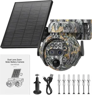 6Mp Solar Trail Camera with WiFi, 12X Zoom, 360° Vision, Ip65 Waterproof, Color Night Vision