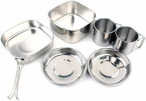 6pcs Outdoor Pot Camping Stainless Steel Cooker Mountaineering Picnic Set Bowl Portable 3-4 Person Barbecue Kitchen Cookware easy to clean
