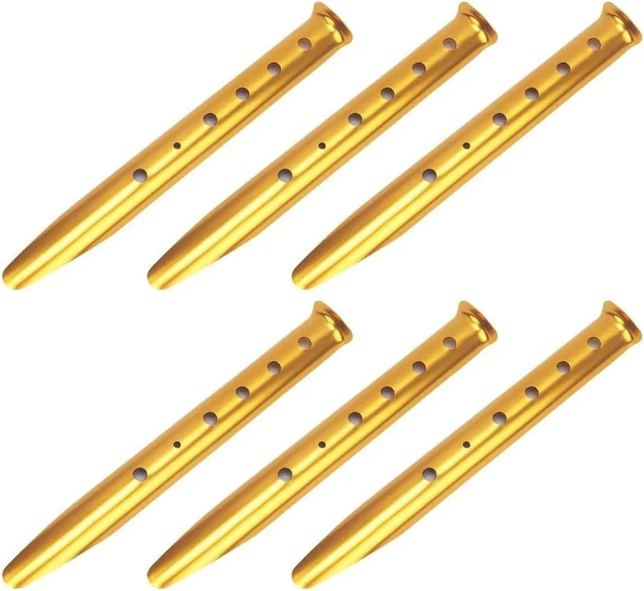 6PCS Snow Sand Tent Stakes Pegs, Aluminum Alloy U-Shaped Sand Tent Pegs Heavy Duty Ground Nails For Sand Snow Soft Soil Grass(gold)