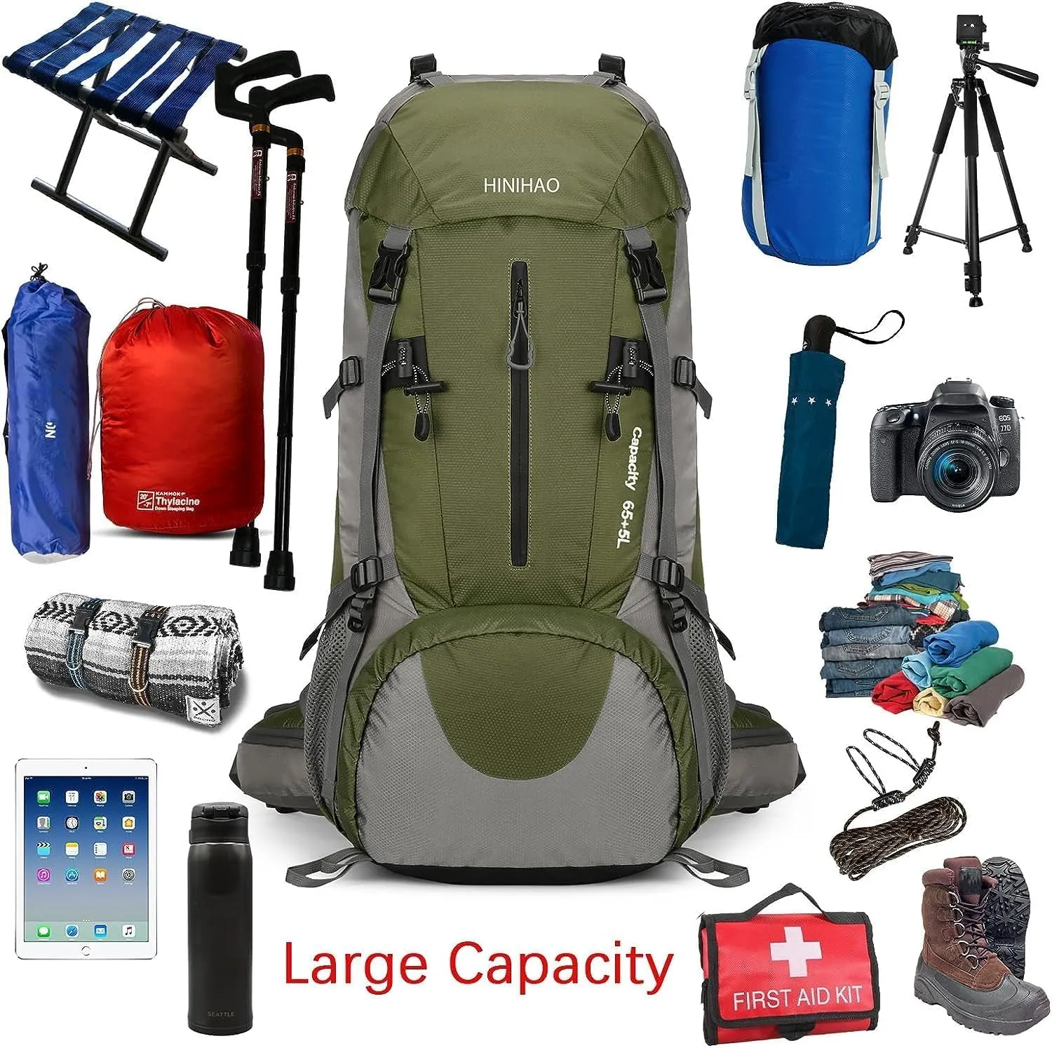 70L Camping Hiking Backpack with Rain Cover Backpacking Backpack for Treeking Outdoor Travel Pack (70L Green)