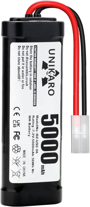 7.2 V 5000 mAh NiMH RC Battery Racing Pack for Model Cars, Cars, Planes, Robots (Toys), Boats, High Performance RC Battery Pack (Tamiya)