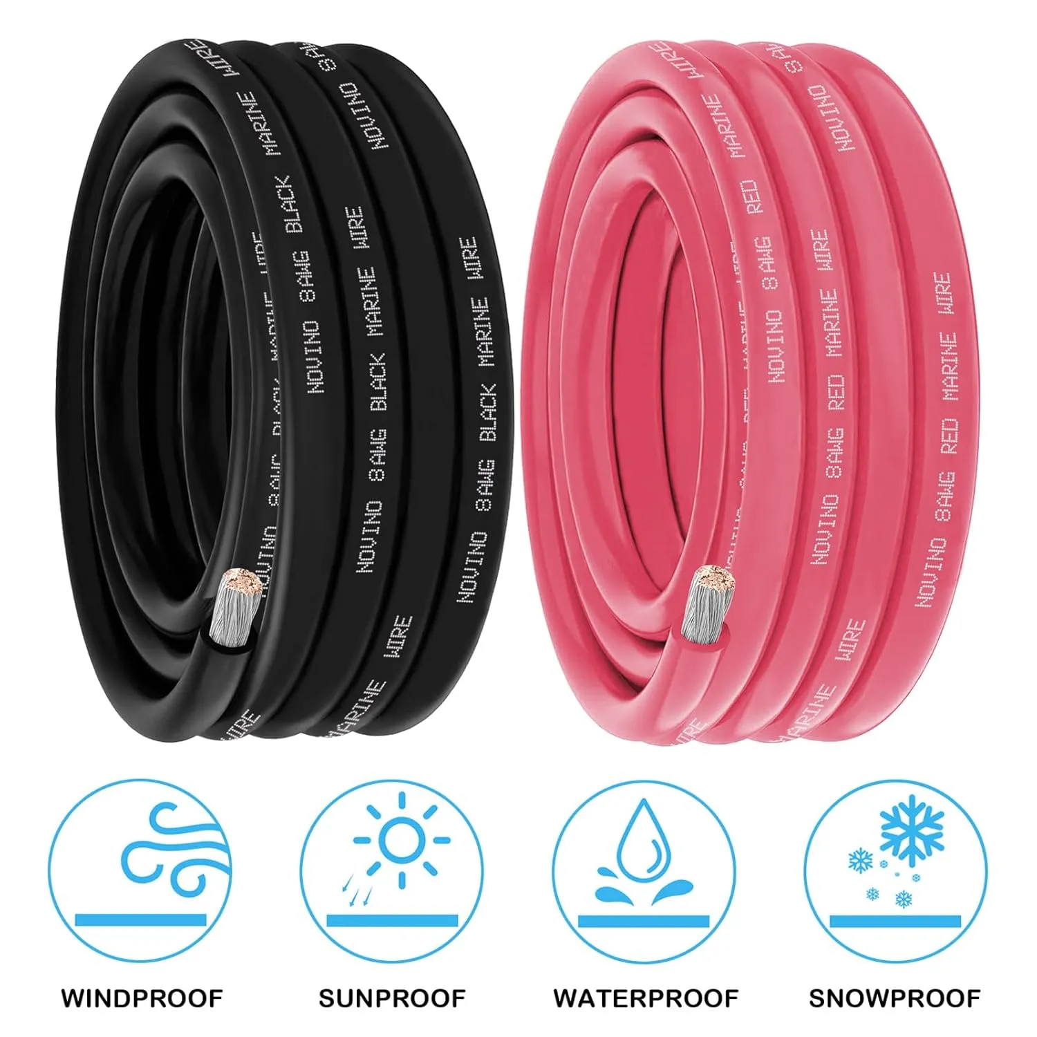8 Gauge Marine Wire Include 8AWG 20FT Red & 20FT Black,8 Gauge Marine Grade Wire Tinned Copper Electrical Cable for Boat Automotive Speaker Battery Lighting Solar Panel Outdoor